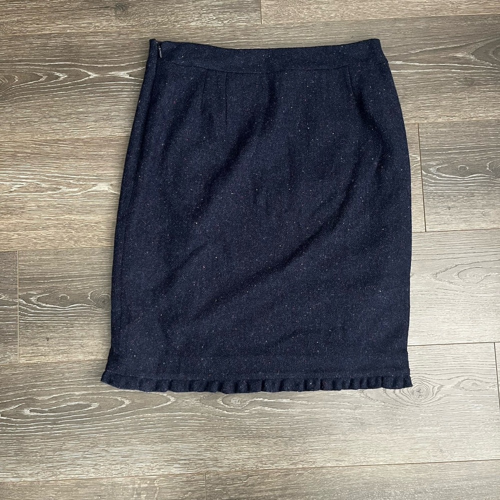 Talbots Skirt Womens‎ 8 Navy Blue Ruffle Wool Blend Pencil Faux Wrap Preppy Work - Picture 4 of 8